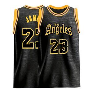 Los Angeles Lakers LeBron James #23 Stitched Basketball Jersey BLACK Men's